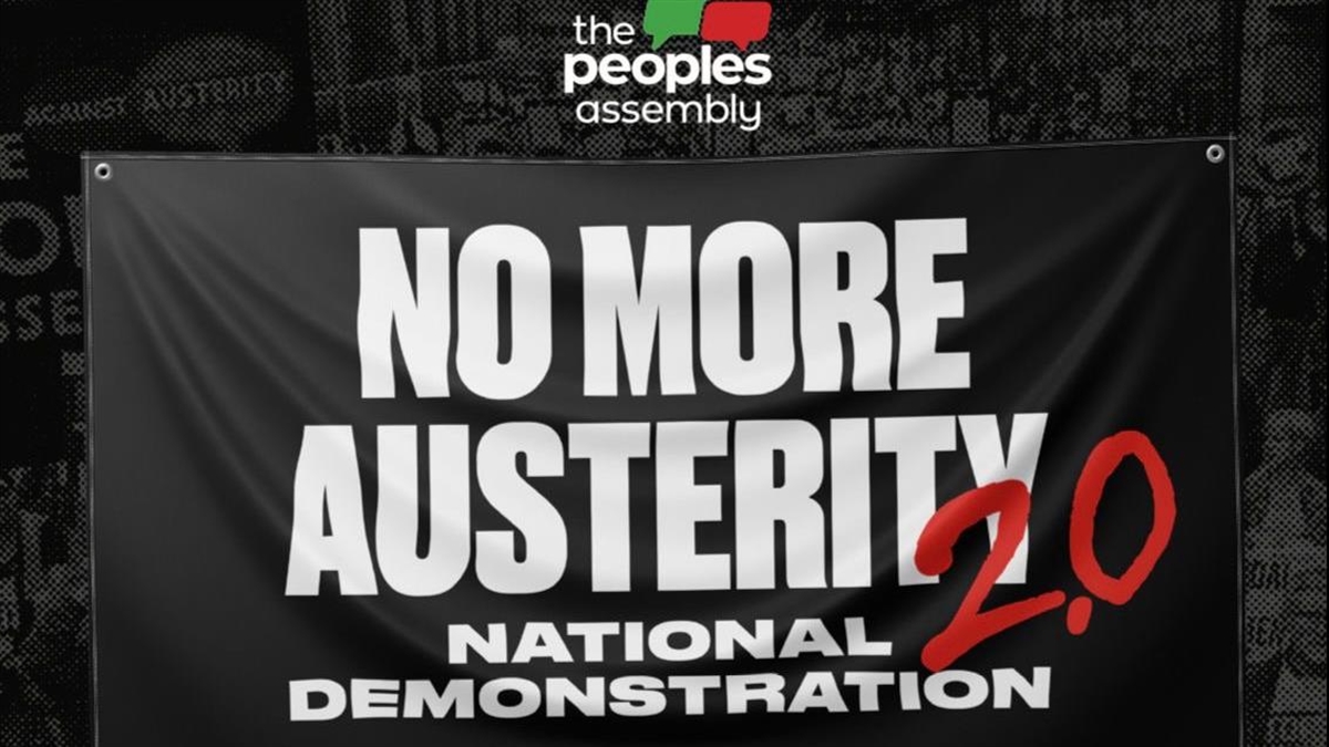 PplsAssemblyMcr's tweet card. With the Labour Government attacking the poorest and most vulnerable in society to fund a dangerous arms race, and refusing to tax the rich we need unite together and bring London to a standstill. We...