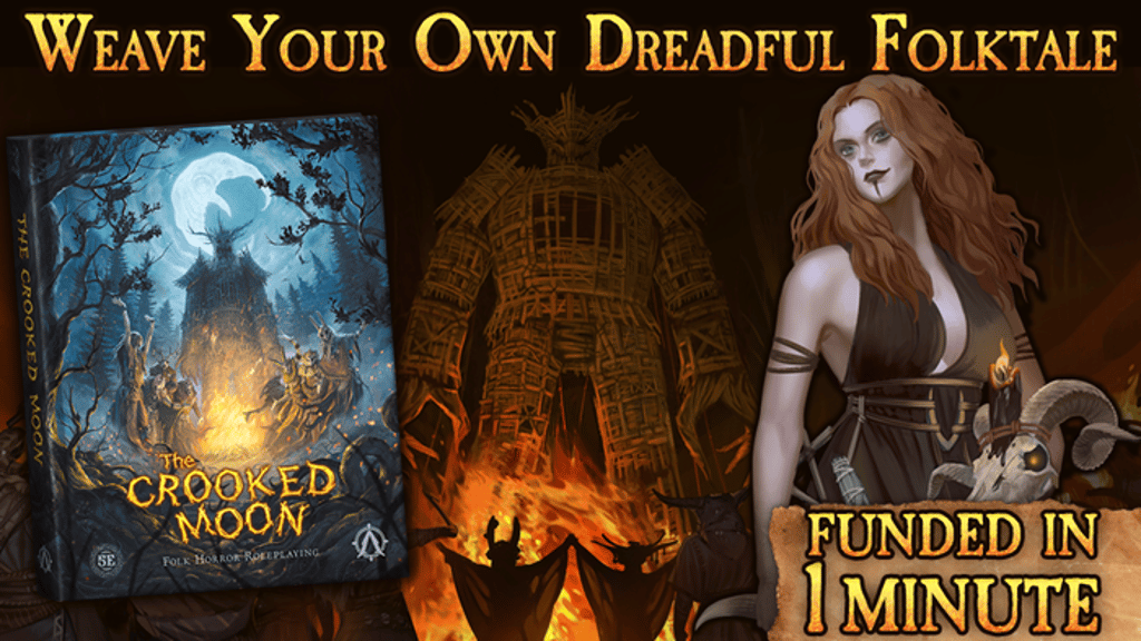 nonbinary_aries's tweet card. A 400+ page Folk Horror tome for 5th Edition. Brave the dark wood, beware the witching hour, and weave your own dreadful folktale.