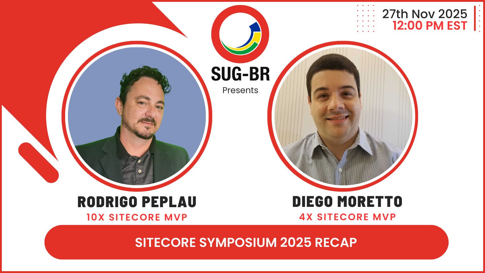 diego_a_moretto's tweet card. AGENDA (EST)12:00 PM – 12:15 PM (Intro)12:15 PM – 1:00 PM (Sitecore Symposium 2025 Recap: Introducing SitecoreAI – Diego Moretto and Rodrigo Peplau) LOCATIONVir