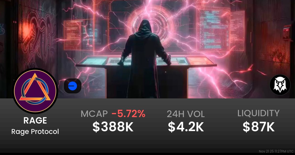 theRageProtocol's tweet card. $8.20 Rage Protocol (RAGE) realtime price charts, trading history and info - RAGE / USDC on Base / Uniswap