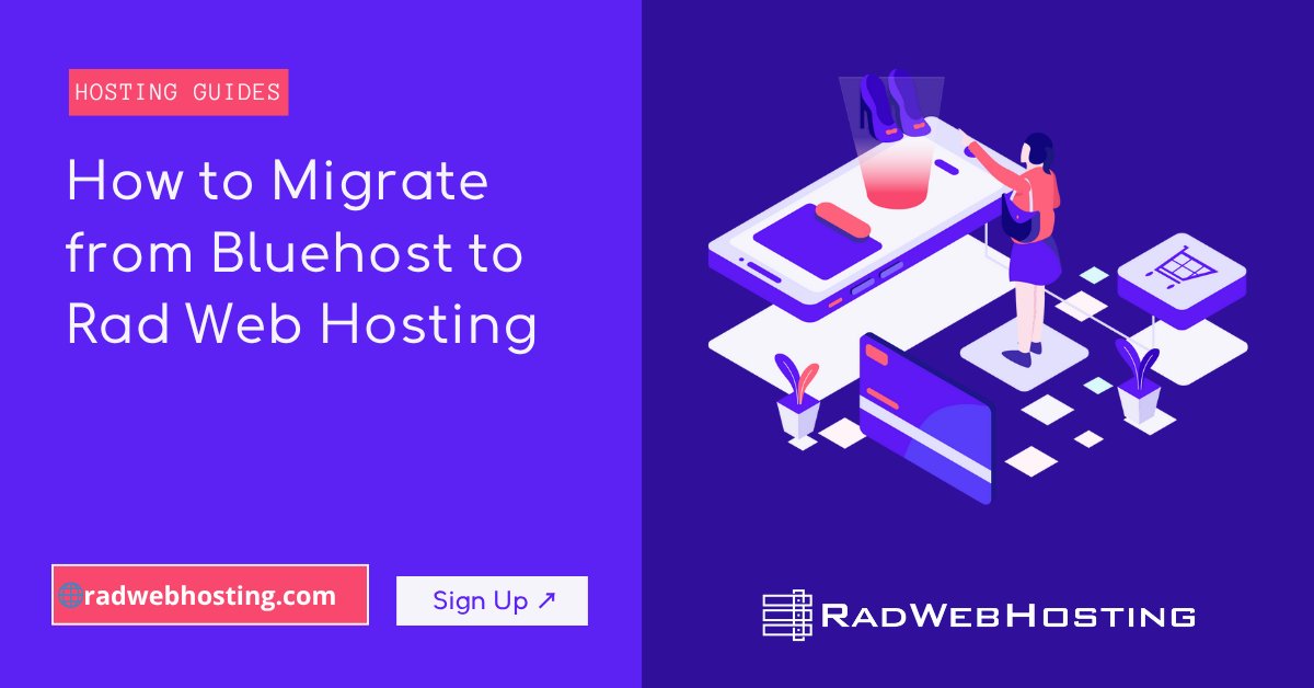 RadWebHosting's tweet card. This article provides a guide for how to migrate from Bluehost to Rad Web Hosting (self-migration guide).