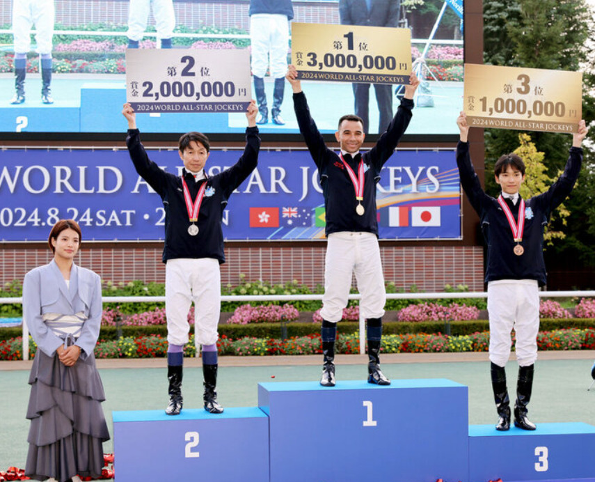 urakeiba3's tweet card. ２０２４年世界のトップジョッキーが集う『ワールドオールスタージョッキーズ』が、札幌競馬場で行われ"マジックマン"ことＪ・モレイラ騎手（ブラジル）が個人戦総合優勝今年から個人戦総合5位以内に入れば、短期免許取得の申請権が付与されるということで「短期免許のことは常に頭の片隅にあった。また来年、日本に戻ってきたい。」と嬉しそうに話した。尚、個人総合５位タイのカリス・ティータン騎手（香
