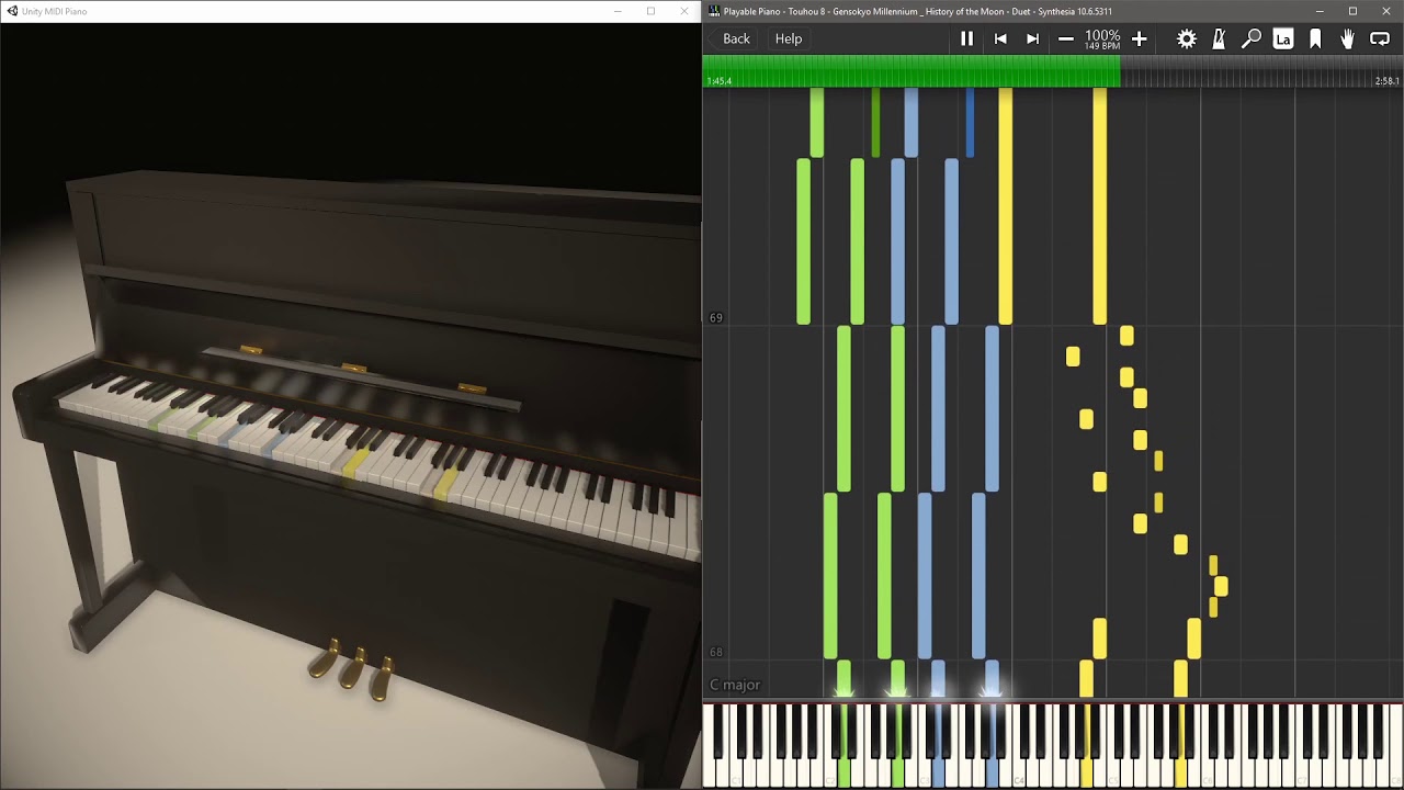 catdevpete's tweet card. Unity Piano - Coloured Keys「千年幻想郷 ～ History of the Moon」Arr. by...