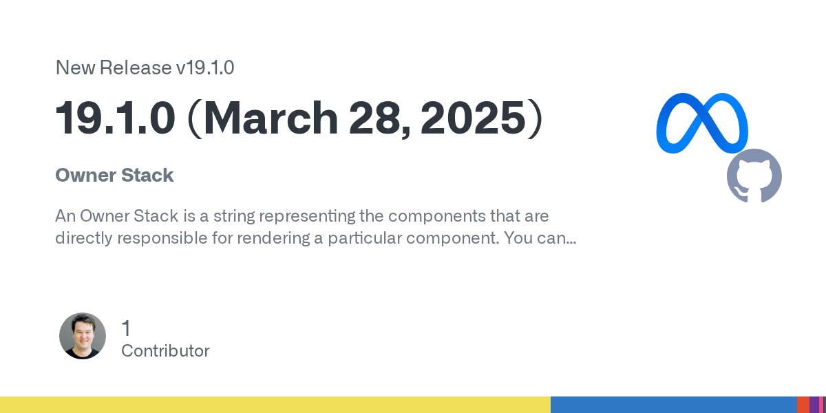 reactjs's tweet card. Owner Stack An Owner Stack is a string representing the components that are directly responsible for rendering a particular component. You can log Owner Stacks when debugging or use Owner Stacks to...