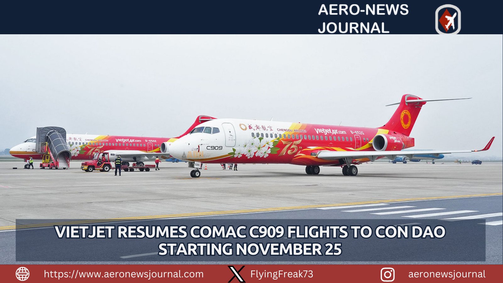 FlyingFreak73's tweet card. Vietjet Air resumes Chinese-made COMAC C909 flights to Con Dao from Nov 25, boosting affordable travel to Vietnam's stunning island paradise.