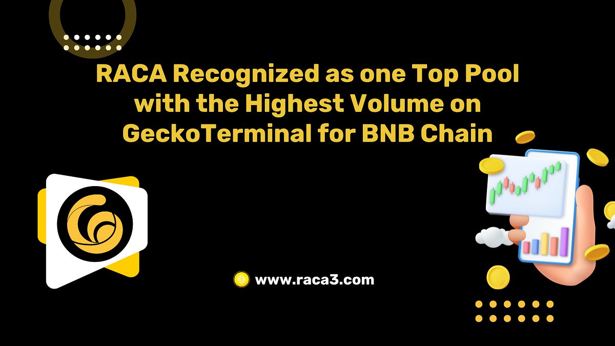 RACA_3's tweet card. RACA, one of the biggest in the BNB Chain ecosystem, has been recognized as one of the top pools with the highest volume on GeckoTerminal…