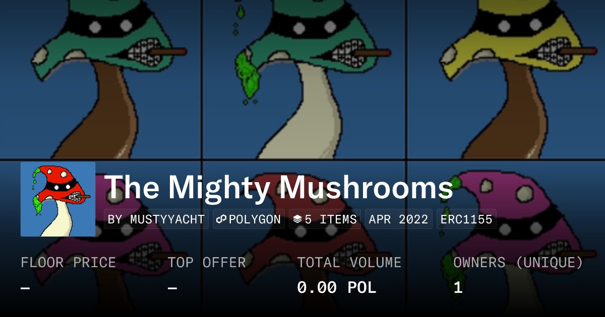 MustyYacht's tweet card. The Mighty Mushrooms is a collection full of unique colorways