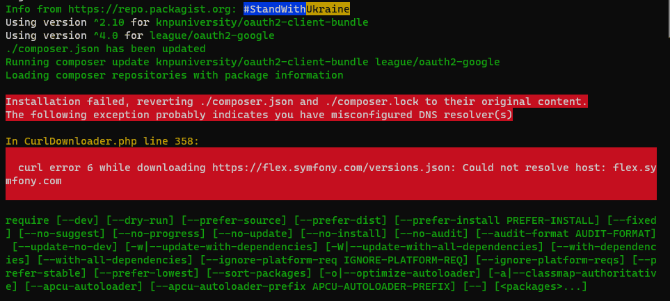 ourcodeworld's tweet card. Learn how to solve this exception when trying to install dependencies of an old Symfony project that relies on the old version of Symfony Flex.