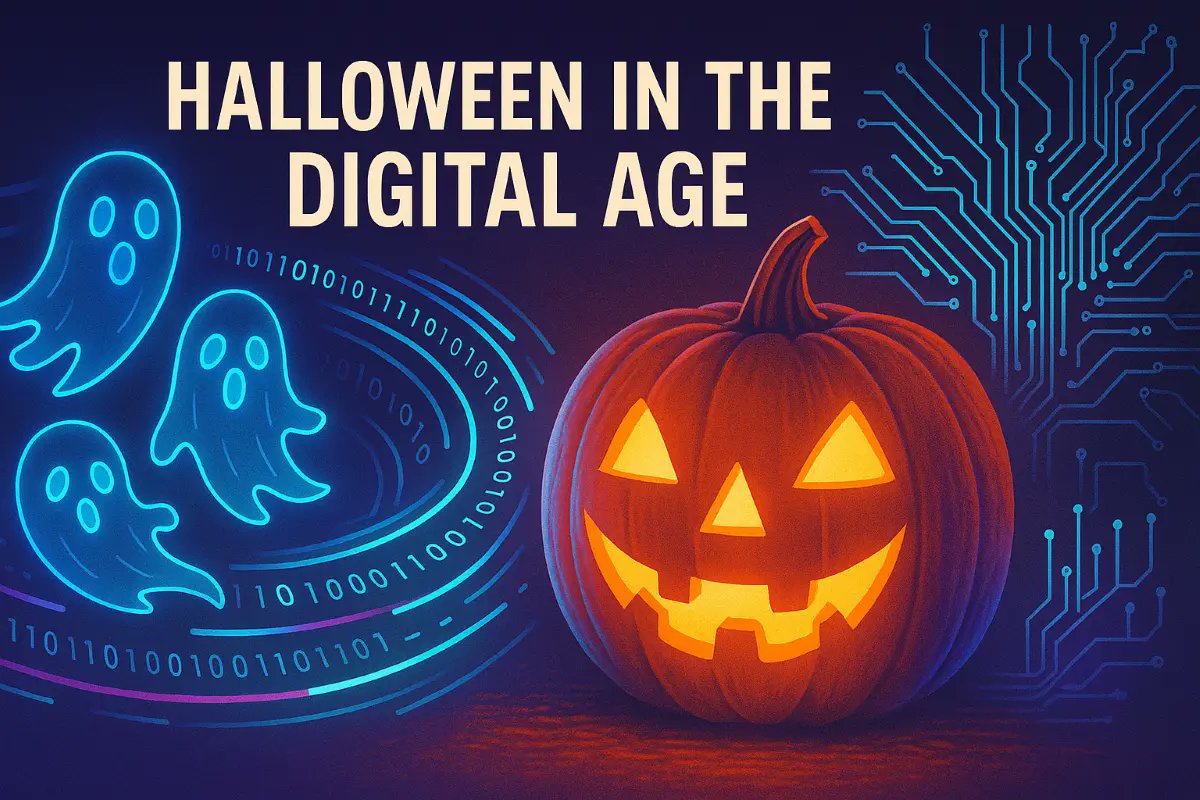 Teknalyze_'s tweet card. From AI costumes to AR ghosts, Halloween 2025 proves how technology reshaped our night of fear. Discover the tools, trends, and digital magic behind modern Halloween.