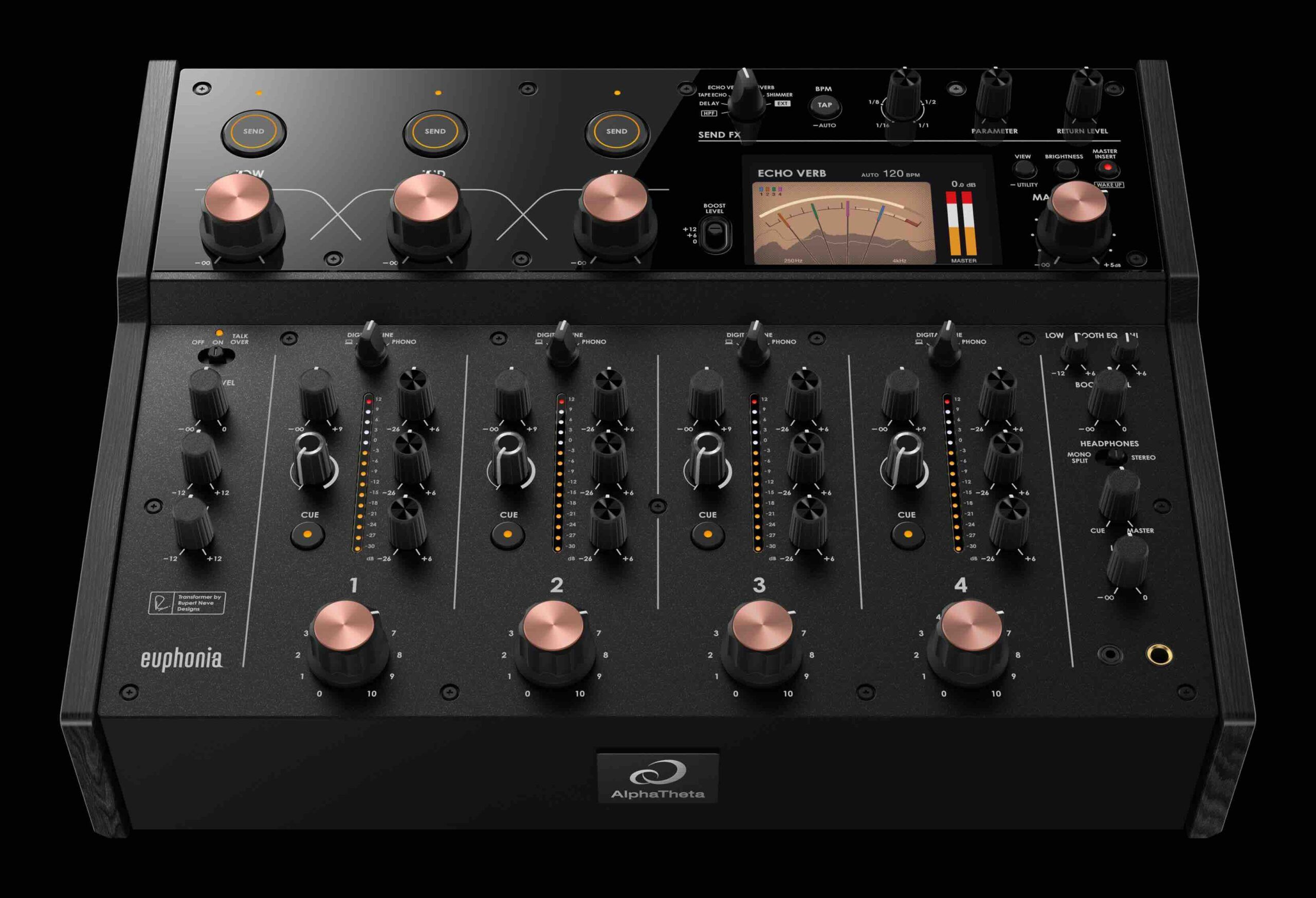 DJTechTools's tweet card. AlphaTheta Corporation announced the release of the company's first-ever rotary mixer: the euphonia. The 4-channel mixer is the also the