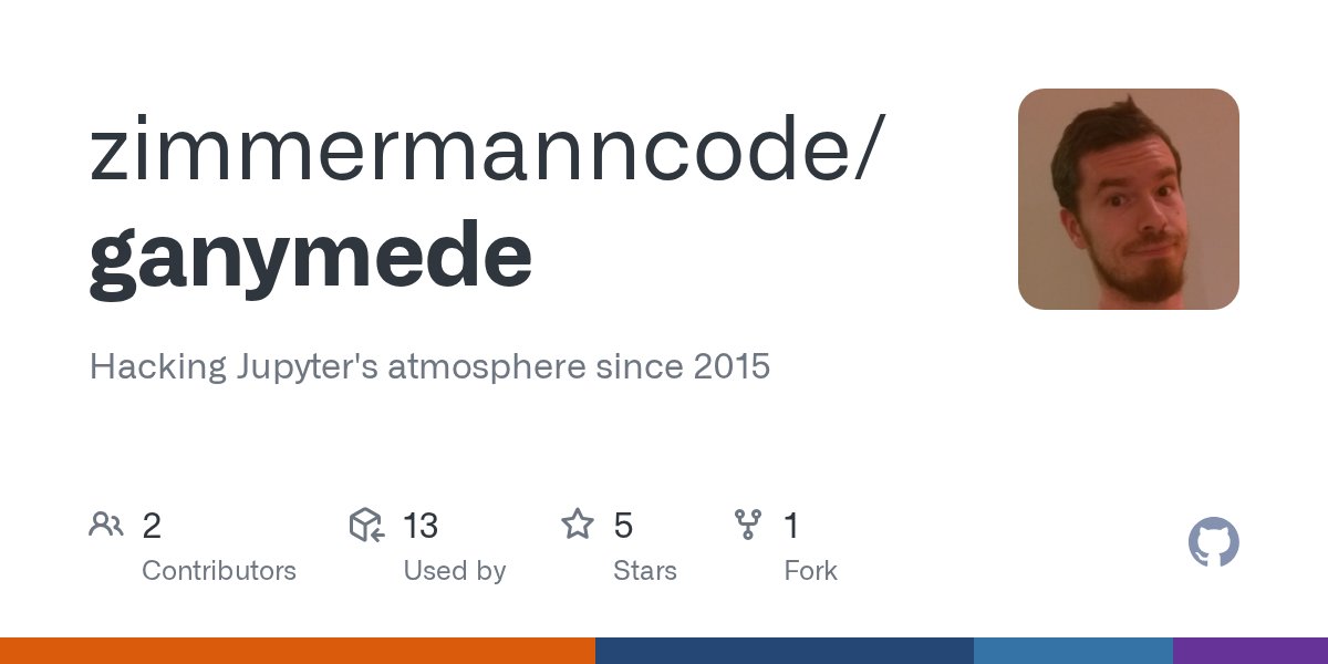 zimmermanncode's tweet card. Hacking Jupyter's atmosphere since 2015. Contribute to zimmermanncode/ganymede development by creating an account on GitHub.