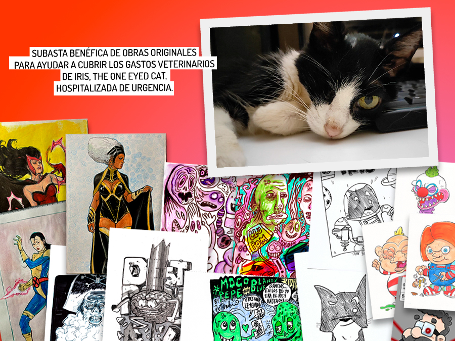 underbrain's tweet card. Subasta benéfica de originales de cómic de Vic Ibañez, Mogorrón, ... para ayudar a la gata Iris en su lucha contra una grave enfermedad. ¡Participa!