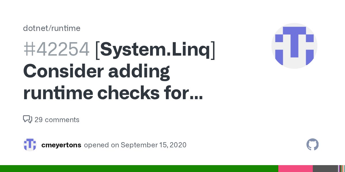 EgorBo's tweet card. There are many places in the Linq / Collection code that leverage detecting if an IEnumerable is an ICollection to perform optimizations (e.g. presizing a new array, etc.) List.cs...