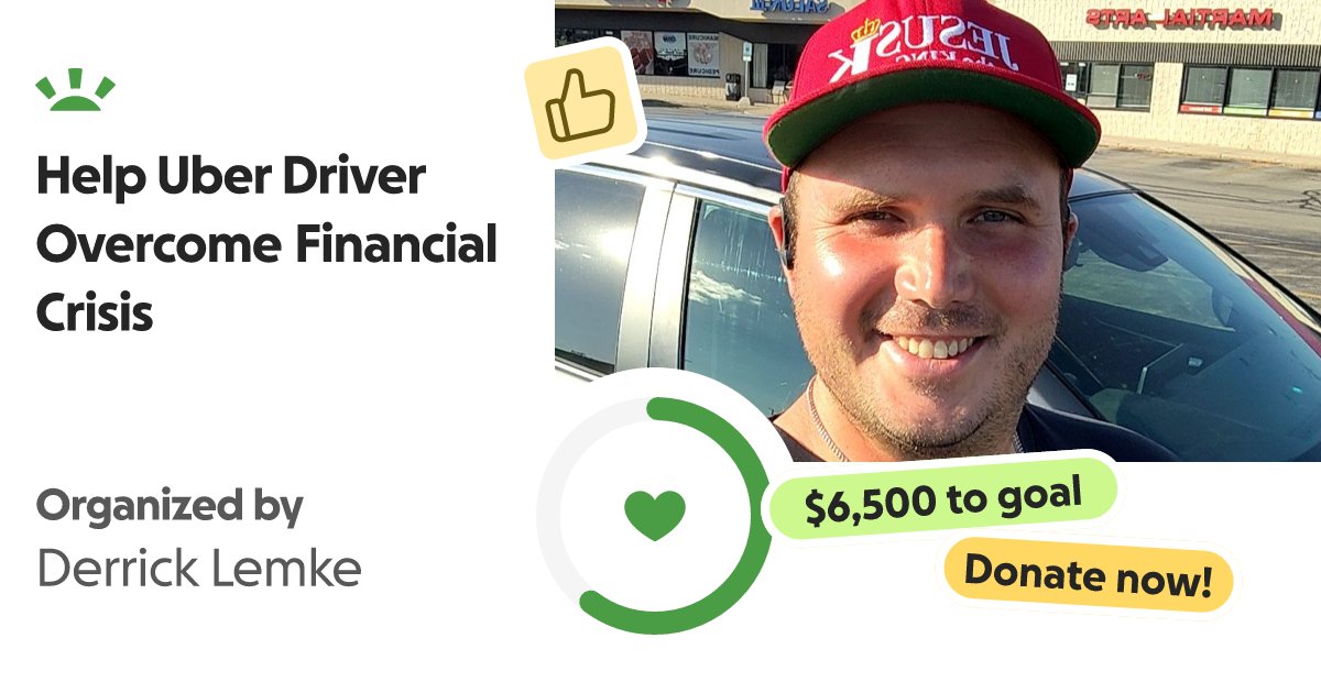 giantfan5690's tweet card. Help an Uber driver pay off over $20,000 in credit card debt and … Derrick Lemke needs your support for Help Uber Driver Overcome Financial Crisis