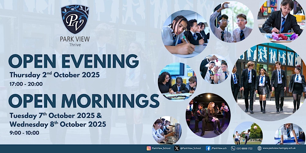 ParkView_school's tweet card. Come join us at Park View School's Open Evening, where you'll get an exclusive view of our school
