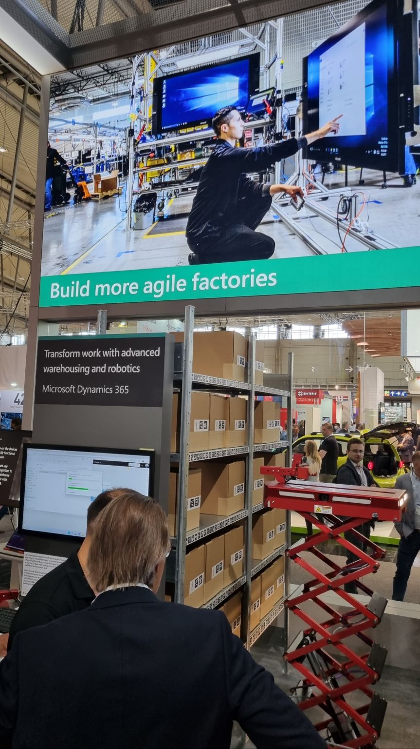 WLucny's tweet card. Day 2 at HANNOVER MESSE - again busy times at the Microsoft booth and gteat interest in our solutions for making #manufacturing resilient and sustainable. Visits us in Hall 4, Booth E34 #hm22...