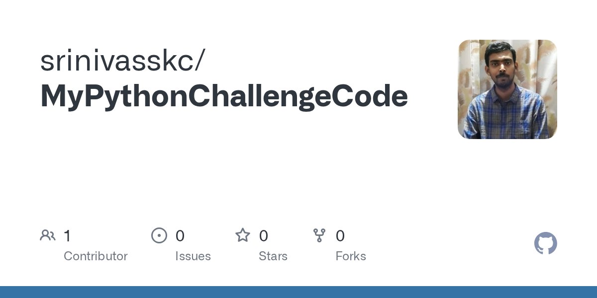 srinivasskc's tweet card. Contribute to srinivasskc/MyPythonChallengeCode development by creating an account on GitHub.