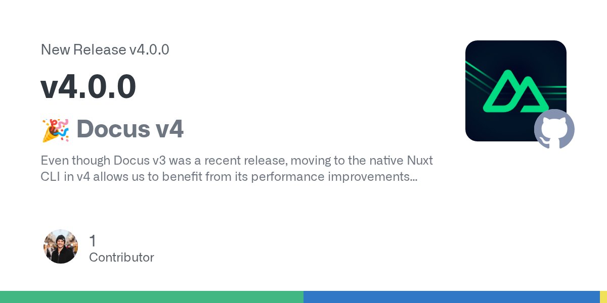 _larbish's tweet card. 🎉 Docus v4 Even though Docus v3 was a recent release, moving to the native Nuxt CLI in v4 allows us to benefit from its performance improvements and ongoing enhancements. The only breaking changes...