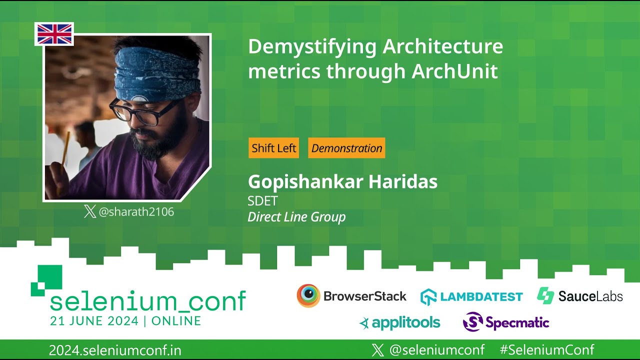 seleniumconf's tweet card. Demystifying Architecture metrics through ArchUnit by Gopishankar...
