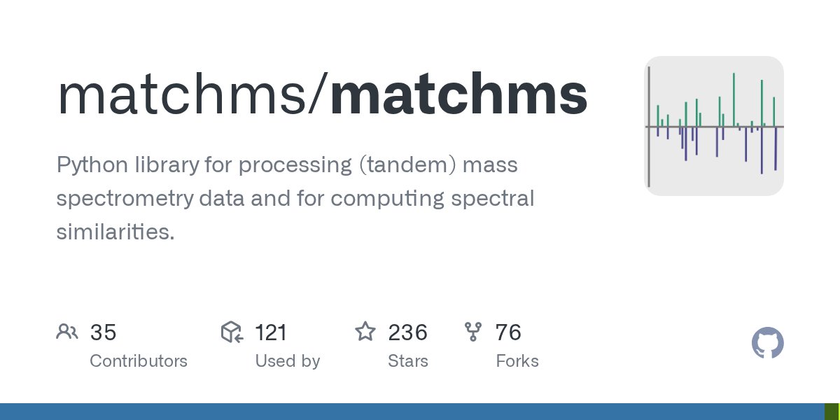 me_datapoint's tweet card. Python library for processing (tandem) mass spectrometry data and for computing spectral similarities. - matchms/matchms