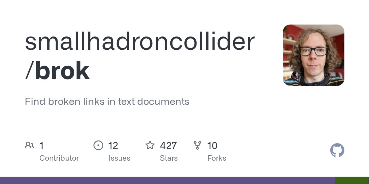taskellcli's tweet card. Find broken links in text documents. Contribute to smallhadroncollider/brok development by creating an account on GitHub.