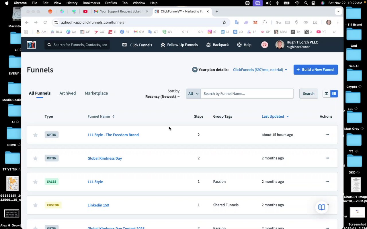 hughthomas111's tweet card. ClickFunnels™ - Marketing Funnels Made Easy - 22 November 2025