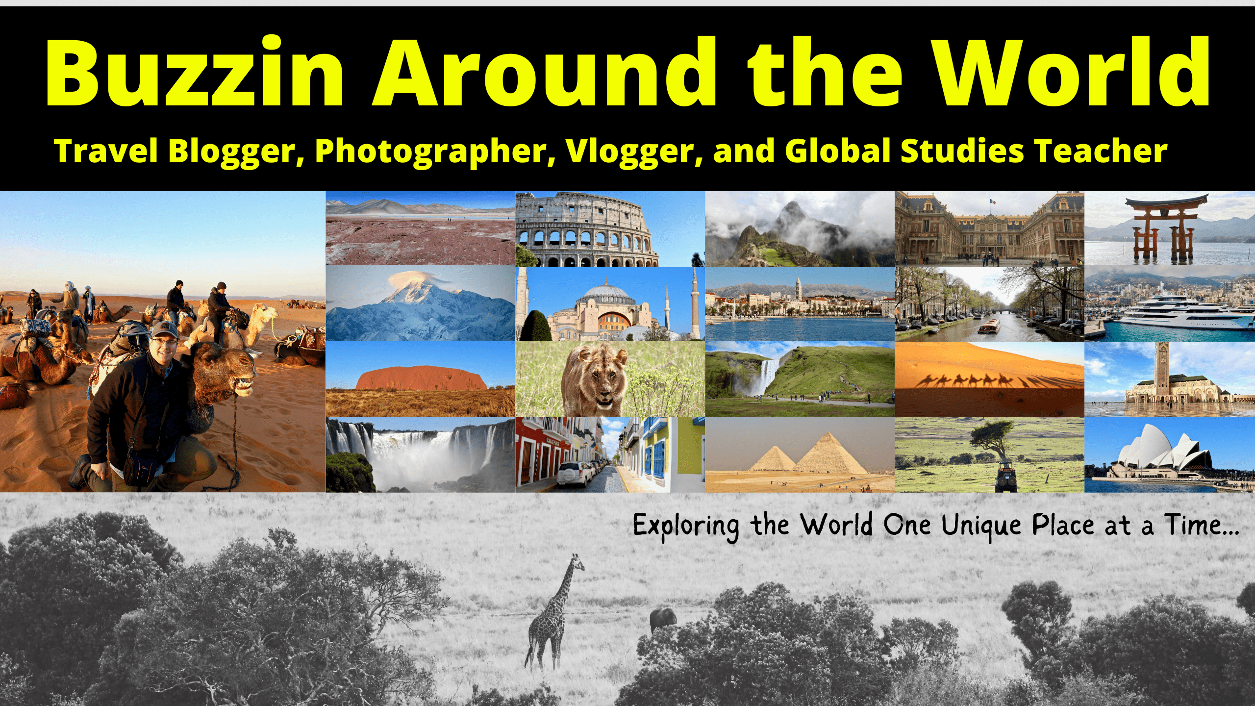 BuzzTravelBlog's tweet card. Welcome to Buzzinaroundtheworld.com. This website features the travels of Buzz, a solo traveler, and Global Studies Teacher.