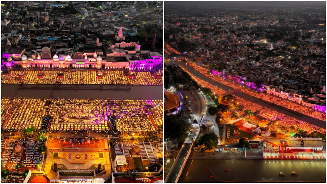 GWR's tweet card. Dazzling Diwali oil lamp display breaks record in India