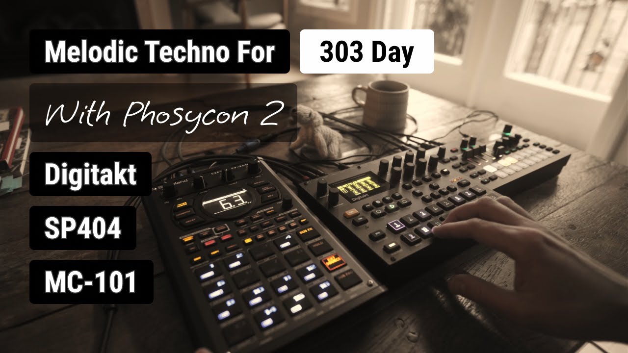 jlinowski's tweet card. 303 Day Melodic Techno With 3 X Phoscyon + Pigments | SP404 + MC101 +...