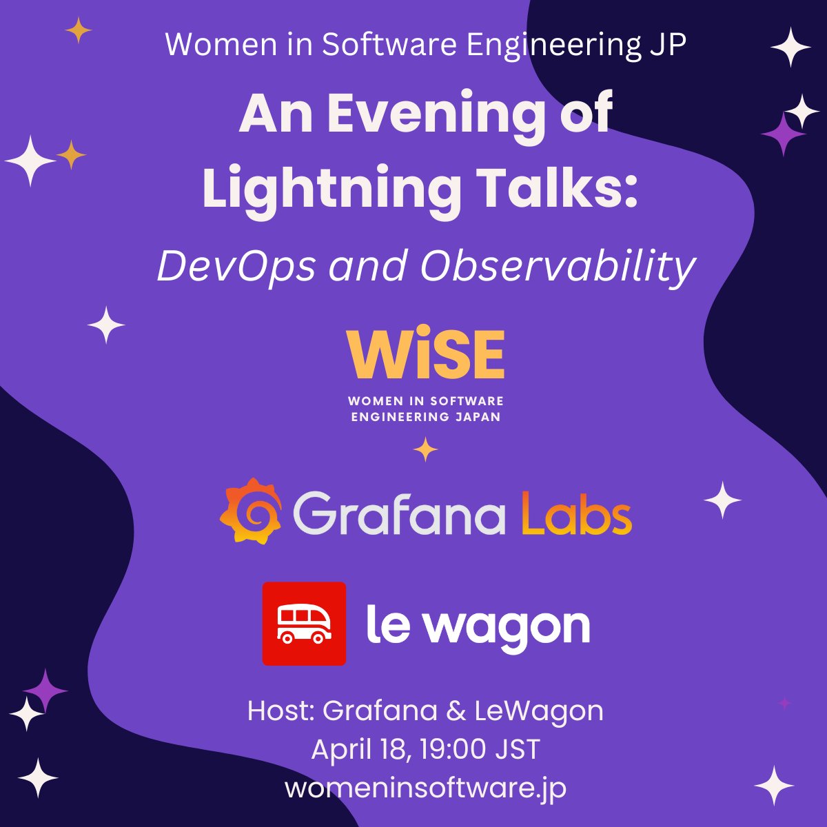 usahmad87's tweet card. # ✨ An Evening of Lightning Talks: DevOps and Observability with Grafana and Le Wagon! 🚀 We are excited to host our first WiSE JP in-person event of 2025 with Grafana and Le Wagon! WiSE JP is...