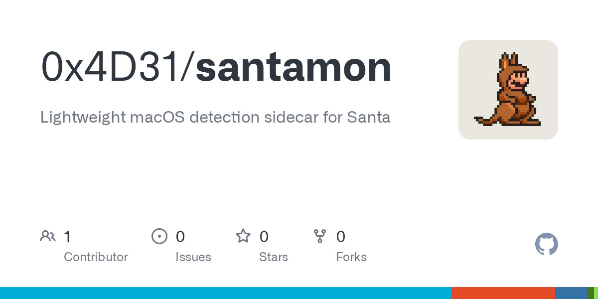 0x4D31's tweet card. Lightweight macOS detection sidecar for Santa. Contribute to 0x4D31/santamon development by creating an account on GitHub.