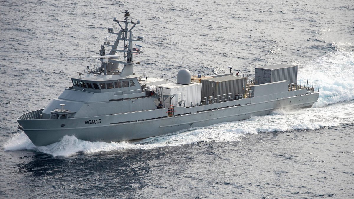 glibbb's tweet card. Nomad, a modified offshore support vessel, was used as a testbed to support the Navy's future drone ship plans.