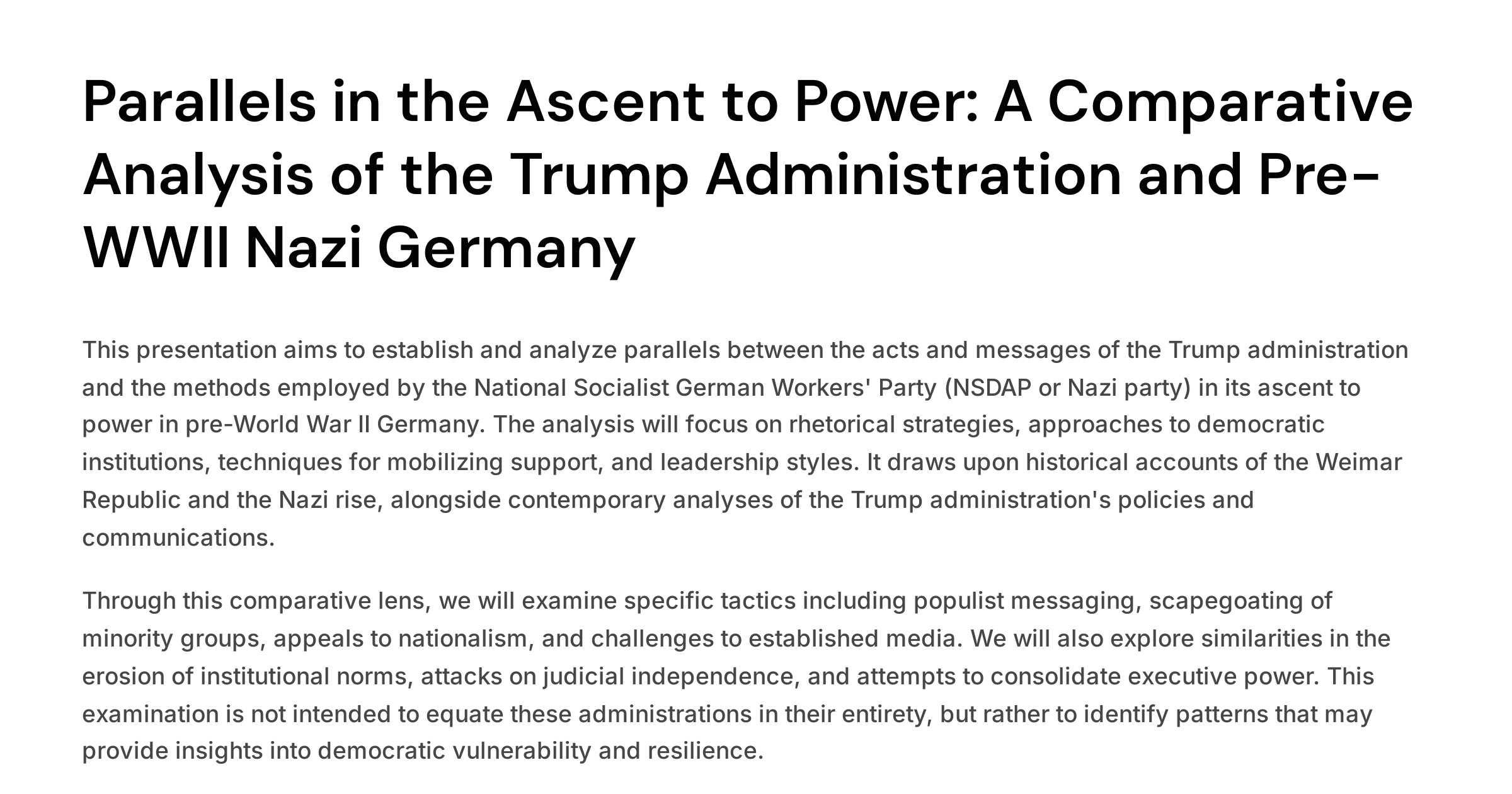 apacket2's tweet card. This presentation aims to establish and analyze parallels between the acts and messages of the Trump administration and the methods employed by the National Socialist German Workers' Party (NSDAP or...