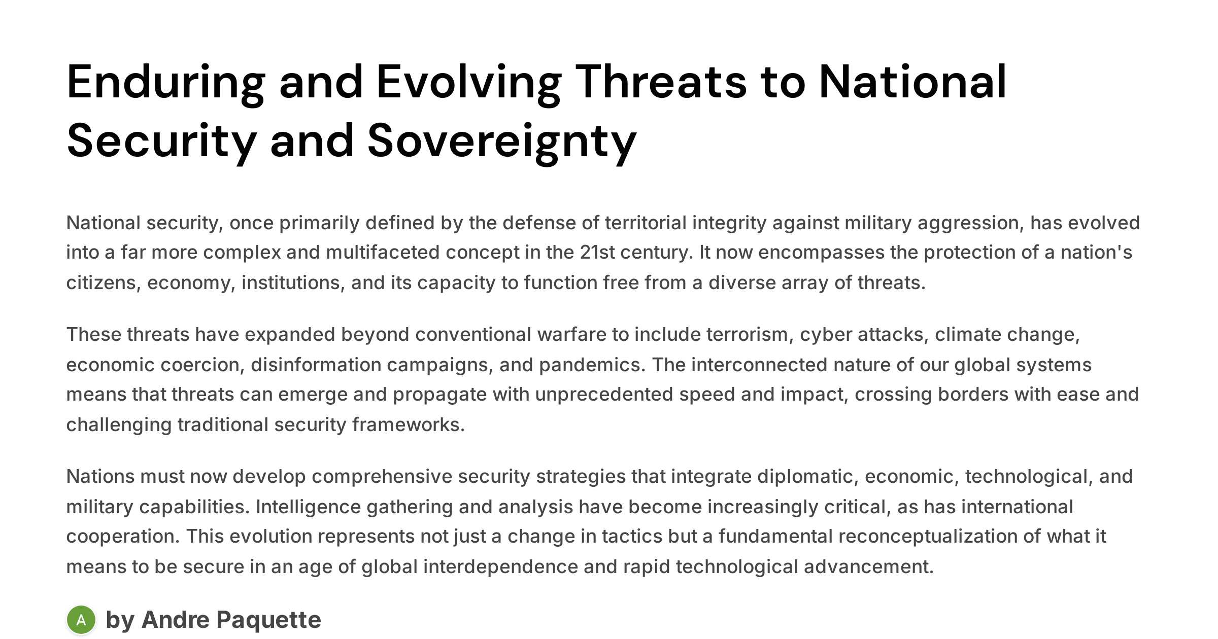 apacket2's tweet card. National security, once primarily defined by the defense of territorial integrity against military aggression, has evolved into a far more complex and multifaceted concept in the 21st century. It now...