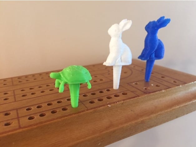 HelloThinger's tweet card. Download the Tortoise and Hare cribbage pegs printable 3D model and go print it!
