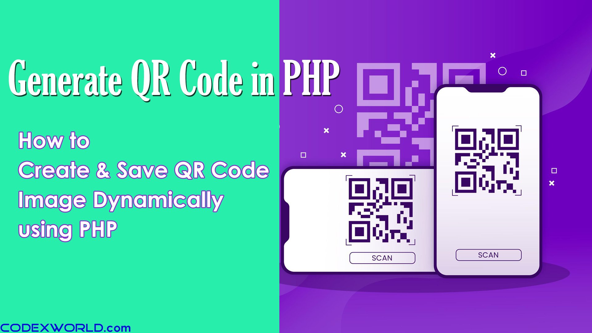 codexworldweb's tweet card. PHP QR Code generator script - Create QR code dynamically using PHP. Example code to generate QR code image in PHP. Generate URL, App download link, Email, Contact, MeCard, vCard, and Phone Bar code...