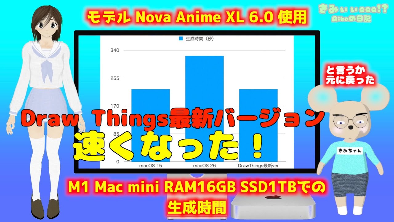ma2ki3guiter's tweet card. M1 Macまだまだ現役！DrawThings最新Verで速くなった（と言うか元に戻った）