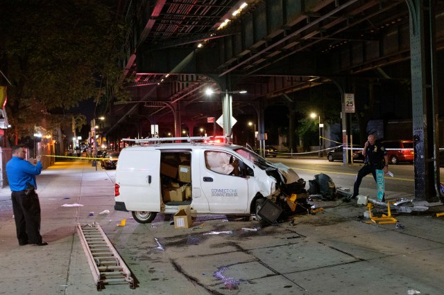 NYDailyNews's tweet card. A drunk minivan driver jumped a curb in the Bronx and slammed into two people waiting for a bus, leaving one of them clinging to life, police said Monday. Francisco Rosario was allegedly drunk behi…