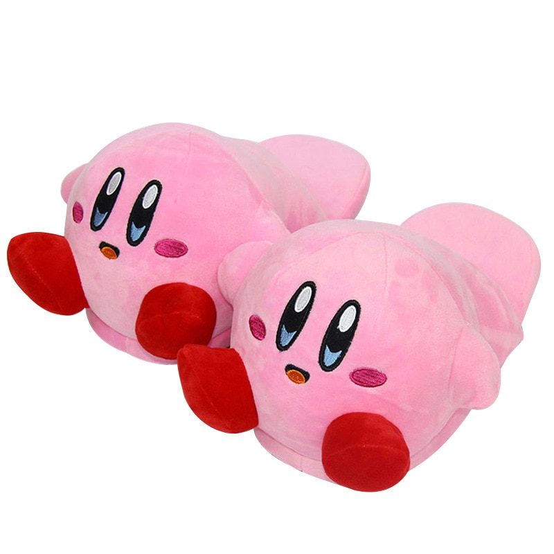kirbyplush0's tweet card. Name: Star Kirby Pink Cartoon Plush SlippersMaterial: CottonSize: 28cm
