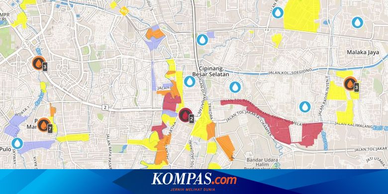 kompascom's tweet card. Cawang, Bidara Cina, Kampung Melayu, Kelapa Gading, dan Kemang lumpuh karena banjir hari ini. Simak persebaran banjir yang terjadi di kawasan Jakarta.