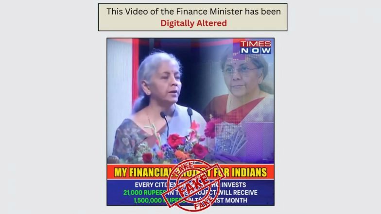 latestly's tweet card. Did Nirmala Sitharaman promote a government project, which promised that an investment of INR 21,000 could earn up to INR 15 lakh per month? The question comes as a video of the Finance Minister is...