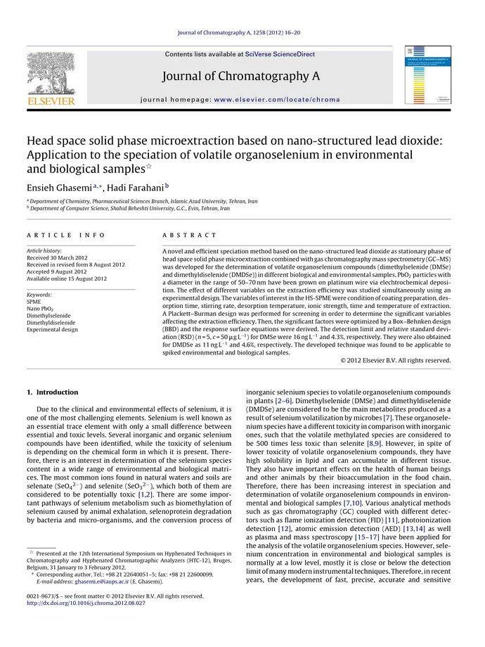 DocsDel's tweet card. A novel and efficient speciation method based on the nano-structured lead dioxide as stationary phase of head space solid phase microextraction com...