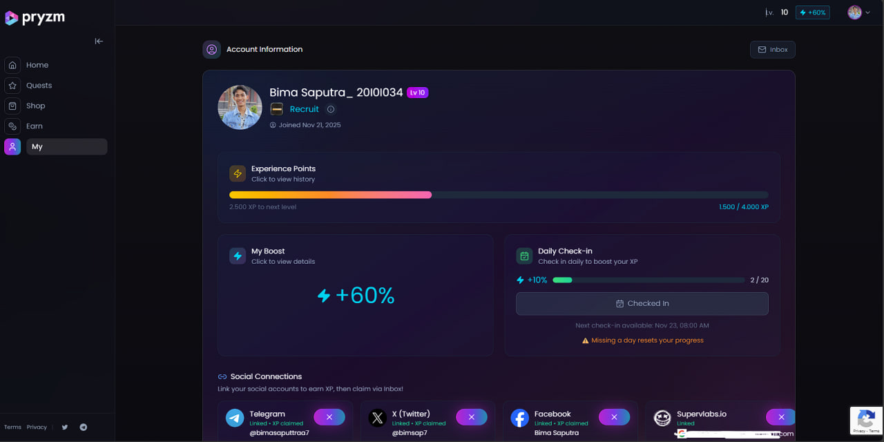 bimsap7's tweet card. Kalau kamu aktif di dunia Web3, suka main game, dan mau dapat potensi reward dari aktivitasmu, Pryzm GG Quest Airdrop wajib banget kamu garap mulai sekarang!
