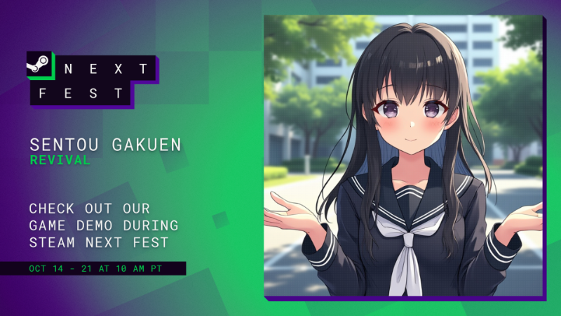 SentouGakuen's tweet card. To celebrate the October 2024 edition of Steam Next Fest, we're excited to announce a special event where you can have your name eternalized at the city's museum!