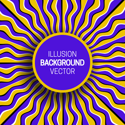 yurrey_p's tweet card. Round frame on optical illusion hypnotic background of moving striped pattern like sun rays.