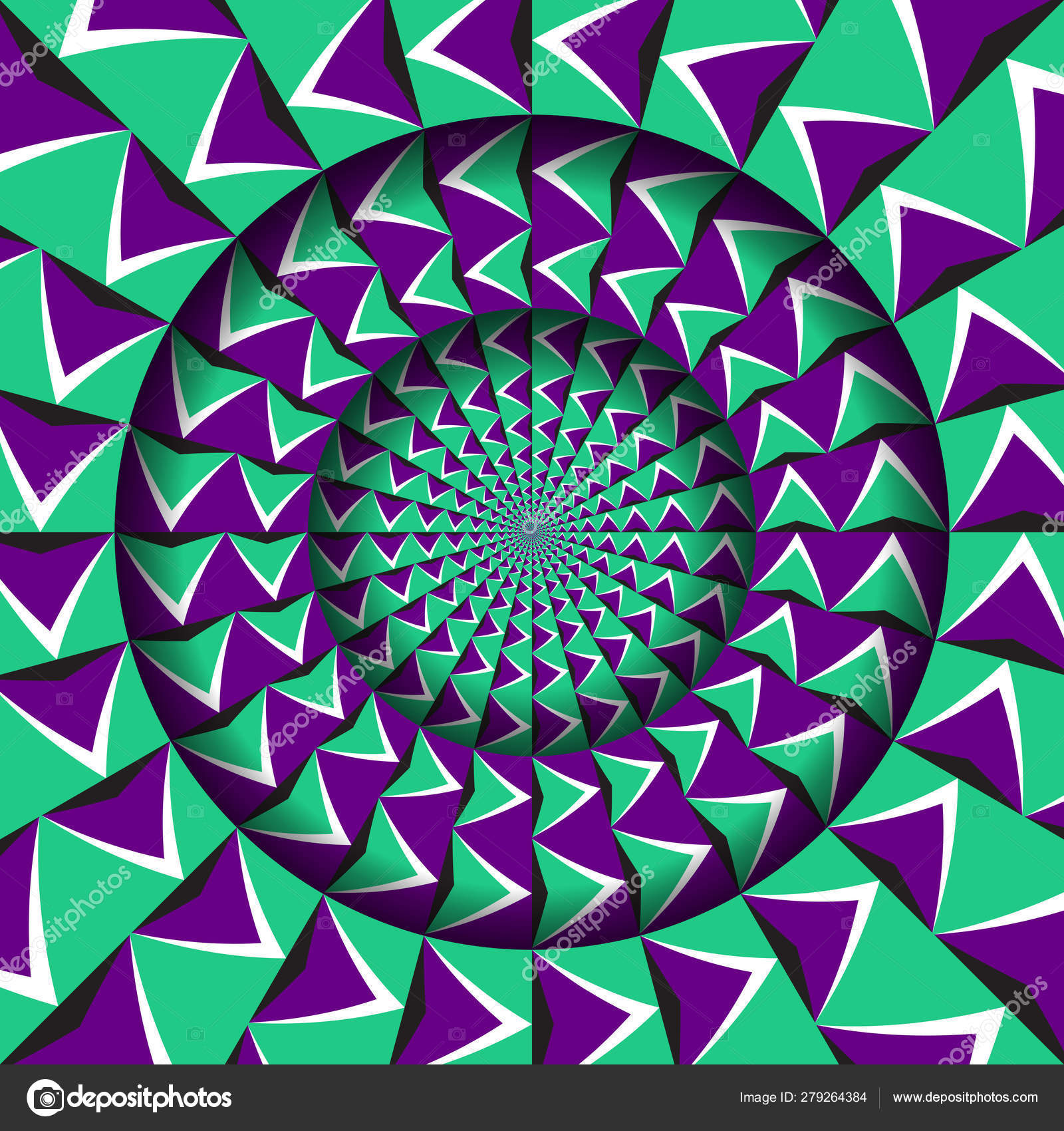 yurrey_p's tweet card. Abstract round frame with a moving green purple arrows pattern. Optical illusion hypnotic background.