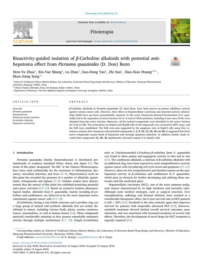 DocsDel's tweet card. β-Carboline alkaloids in Picrasma quassioides (D. Don) Benn. have been proven to possess inhibitory activity against various cancer cells. However...