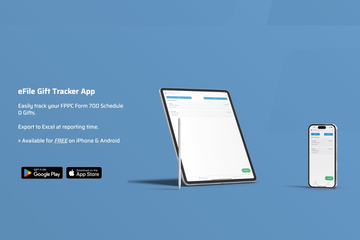 eFileSystems's tweet card. The Gift Tracker App helps with tracking gifts for Form 700, Schedule D