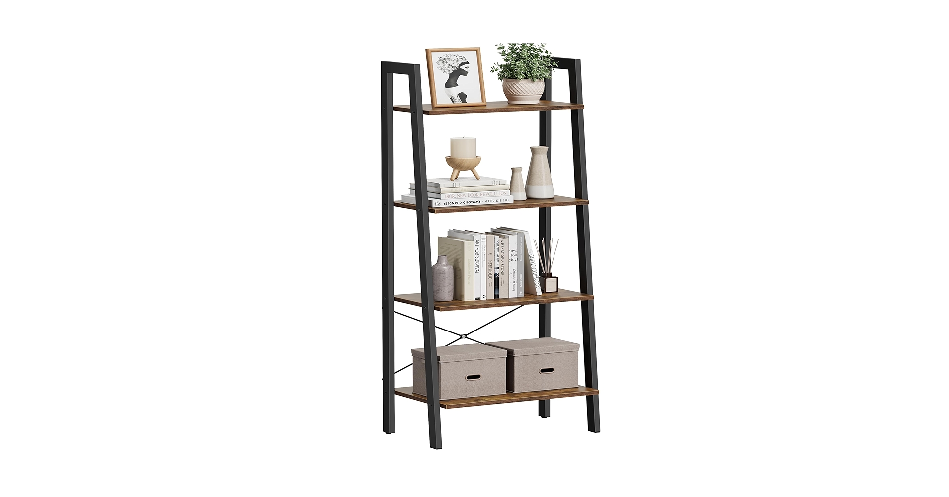 ProDecors's tweet card. VASAGLE Ladder Shelf, 4-Tier Bookshelf, Storage Rack, Bookcase with Steel Frame, for Living Room,...