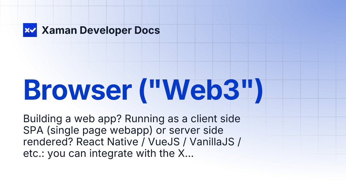 XamanWallet's tweet card. Building a web app? Running as a client side SPA (single page webapp) or server side rendered? React Native / VueJS / VanillaJS / etc.: you can integrate with the Xumm ecosystem using our SDK.